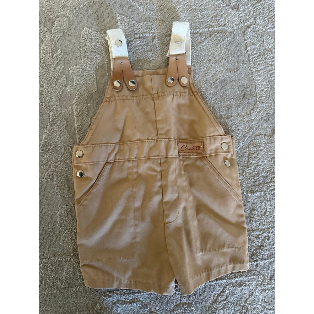Vintage Carter's Baby Clothes Overall Shorts Tan Khaki, 1980's Size 2T